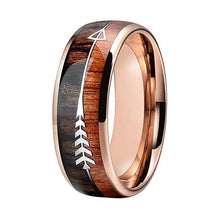 Load image into Gallery viewer, Tungsten Wedding Band Rings Men Women Rose Gold Ring With Double Wood And Steel Arrow