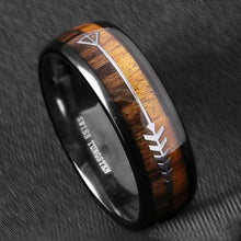 Load image into Gallery viewer, Black Dome Tungsten Wood the Inner Peace Arrow Ring