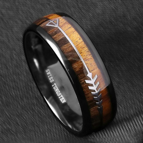 Black Dome Tungsten Wood the Inner Peace Arrow Ring