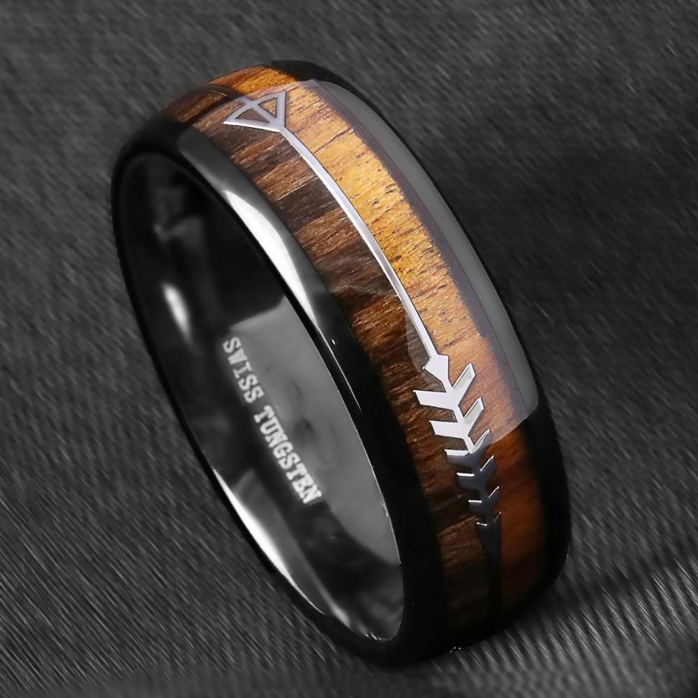 Black Dome Tungsten Wood the Inner Peace Arrow Ring