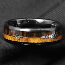 Load image into Gallery viewer, Black Dome Tungsten Wood the Inner Peace Arrow Ring