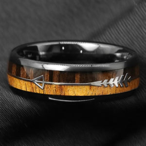 Black Dome Tungsten Wood the Inner Peace Arrow Ring