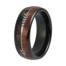 Load image into Gallery viewer, Tungsten Wedding Band Rings Men Women Rose Gold Ring With Double Wood And Steel Arrow