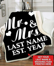 Load image into Gallery viewer, Personalized Blanket Mr and Mrs with Name &amp; Wedding year Fleece Blanket