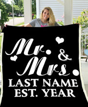 Load image into Gallery viewer, Personalized Blanket Mr and Mrs with Name &amp; Wedding year Fleece Blanket