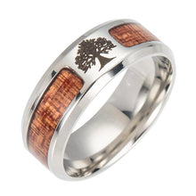 Load image into Gallery viewer, Nordic Vikings Runes Amulet Yggdrasil Stainless steel jewelry mosaic wood Semi-circle Ring