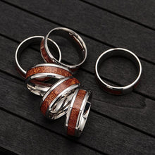 Load image into Gallery viewer, Nordic Vikings Runes Amulet Yggdrasil Stainless steel jewelry mosaic wood Semi-circle Ring