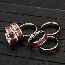 Load image into Gallery viewer, Nordic Vikings Runes Amulet Yggdrasil Stainless steel jewelry mosaic wood Semi-circle Ring
