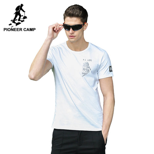 Pioneer Camp New men T- shirt brand-clothing print T shirt male print slim fit short sleeve Tshirt black white ADT701104A