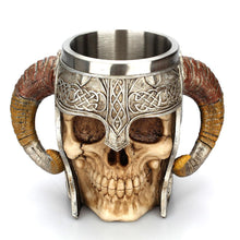 Load image into Gallery viewer, Stainless Steel Skull Mug Viking