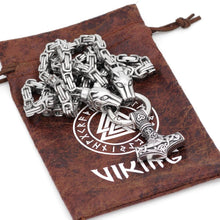 Load image into Gallery viewer, Stainless Steel Viking Oidn Wolf Head with Thor Hammer MJOLNIR necklace