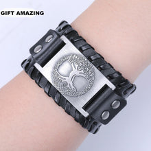 Load image into Gallery viewer, Tree of Life Vintage Wrap Leather Man Bracelets With Antique Bronze Metal Charm Viking Bracelet Jewelry