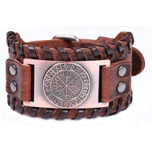 Load image into Gallery viewer, Viking Odin Symbol Leather Bracelet
