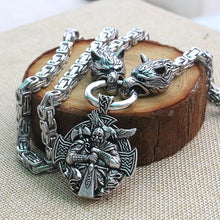 Load image into Gallery viewer, Viking wolf head with Odin Necklace