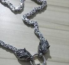 Load image into Gallery viewer, Viking wolf head with Odin Necklace