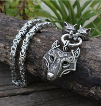 Load image into Gallery viewer, Viking wolf head with Odin Necklace
