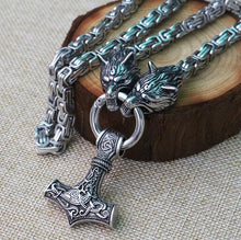 Load image into Gallery viewer, Viking wolf head with Odin Necklace