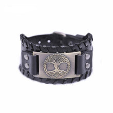 Load image into Gallery viewer, Tree of Life Vintage Wrap Leather Man Bracelets With Antique Bronze Metal Charm Viking Bracelet Jewelry