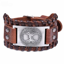 Load image into Gallery viewer, Tree of Life Vintage Wrap Leather Man Bracelets With Antique Bronze Metal Charm Viking Bracelet Jewelry