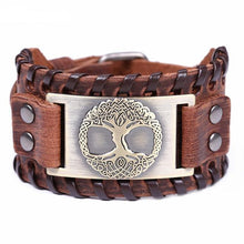 Load image into Gallery viewer, Tree of Life Vintage Wrap Leather Man Bracelets With Antique Bronze Metal Charm Viking Bracelet Jewelry