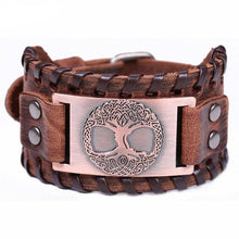 Load image into Gallery viewer, Tree of Life Vintage Wrap Leather Man Bracelets With Antique Bronze Metal Charm Viking Bracelet Jewelry