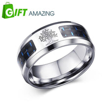 Load image into Gallery viewer, Vintage Tree of Life Mens Ring with Blue Carbon Fiber 8MM Stainless Steel Anel Masculino Jewelry Viking