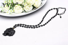 Load image into Gallery viewer, NATURAL BLACK OBSIDIAN CARVED MOTHER ELEPHANT NECKLACE