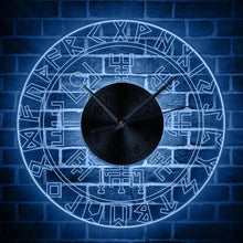 Load image into Gallery viewer, Norse Rune Compass Luminous Wall Clock with LED Light Viking