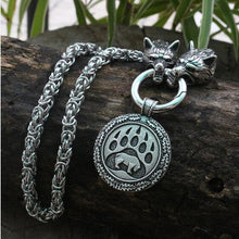 Load image into Gallery viewer, Viking wolf head with Odin Necklace